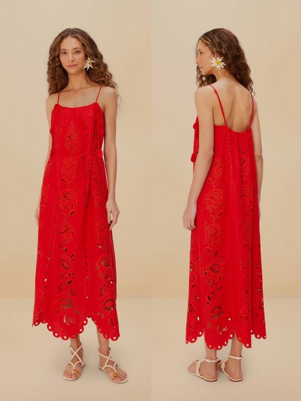 Farm Red Flowers Rio Richelieu Embroidered Sleeveless Maxi Dress Medium Small - Picture 2 of 16